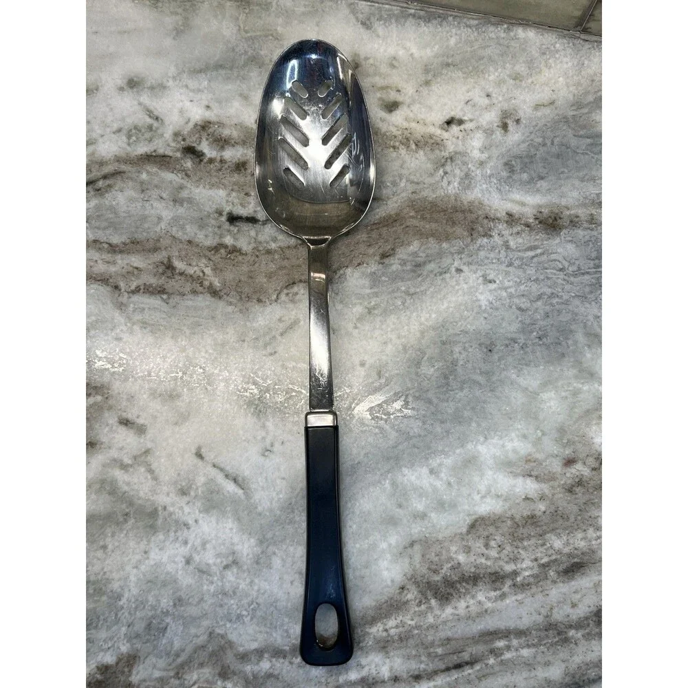 Ski & Sea Stainless Serving Slotted Spoon Black Handle 13” Japan EUC